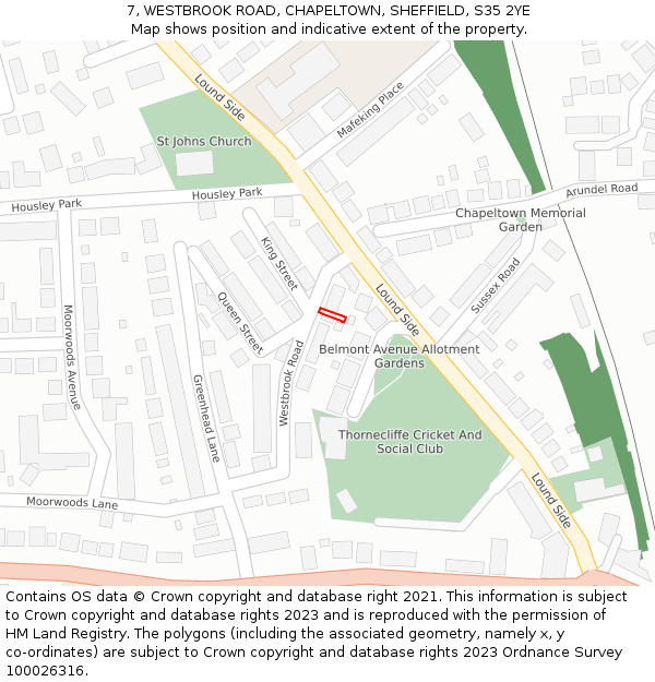 7, WESTBROOK ROAD, CHAPELTOWN, SHEFFIELD, S35 2YE: Location map and indicative extent of plot
