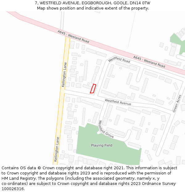 7, WESTFIELD AVENUE, EGGBOROUGH, GOOLE, DN14 0TW: Location map and indicative extent of plot