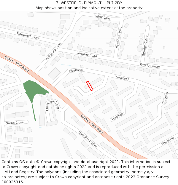 7, WESTFIELD, PLYMOUTH, PL7 2DY: Location map and indicative extent of plot