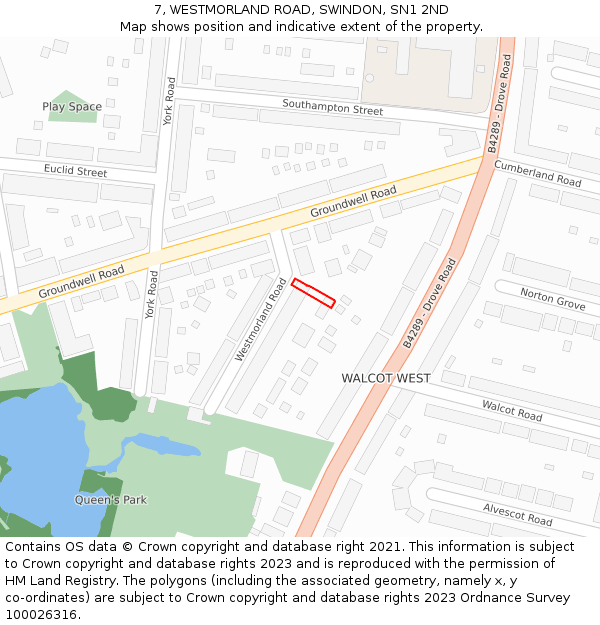 7, WESTMORLAND ROAD, SWINDON, SN1 2ND: Location map and indicative extent of plot