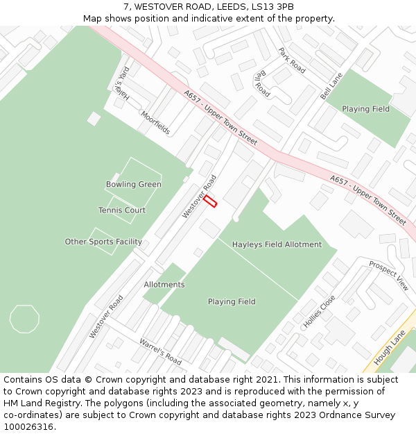 7, WESTOVER ROAD, LEEDS, LS13 3PB: Location map and indicative extent of plot