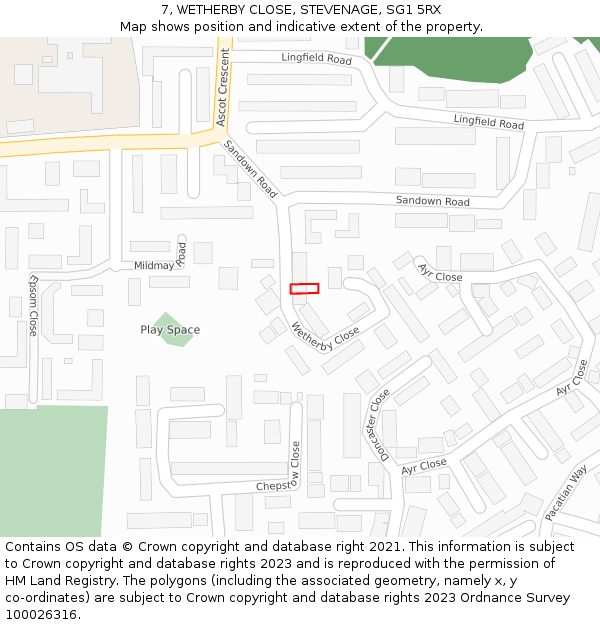 7, WETHERBY CLOSE, STEVENAGE, SG1 5RX: Location map and indicative extent of plot