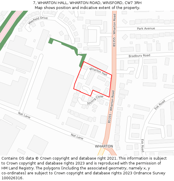7, WHARTON HALL, WHARTON ROAD, WINSFORD, CW7 3RH: Location map and indicative extent of plot