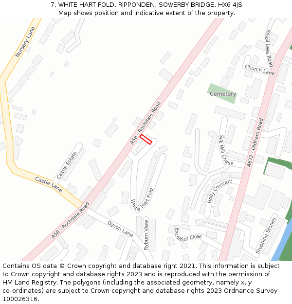 7, WHITE HART FOLD, RIPPONDEN, SOWERBY BRIDGE, HX6 4JS: Location map and indicative extent of plot