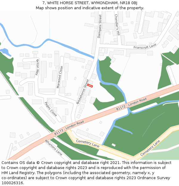 7, WHITE HORSE STREET, WYMONDHAM, NR18 0BJ: Location map and indicative extent of plot