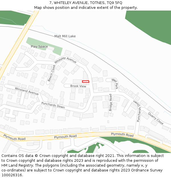 7, WHITELEY AVENUE, TOTNES, TQ9 5FQ: Location map and indicative extent of plot