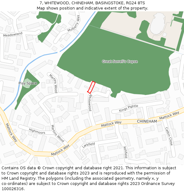 7, WHITEWOOD, CHINEHAM, BASINGSTOKE, RG24 8TS: Location map and indicative extent of plot