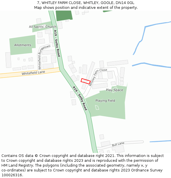 7, WHITLEY FARM CLOSE, WHITLEY, GOOLE, DN14 0GL: Location map and indicative extent of plot