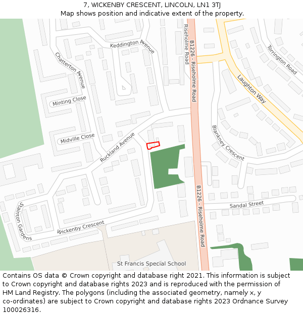 7, WICKENBY CRESCENT, LINCOLN, LN1 3TJ: Location map and indicative extent of plot