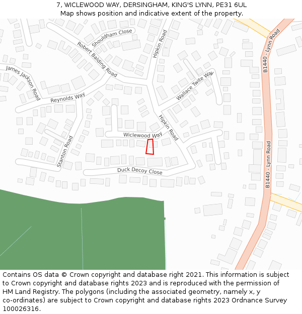 7, WICLEWOOD WAY, DERSINGHAM, KING'S LYNN, PE31 6UL: Location map and indicative extent of plot
