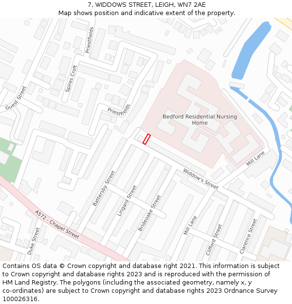 7, WIDDOWS STREET, LEIGH, WN7 2AE: Location map and indicative extent of plot
