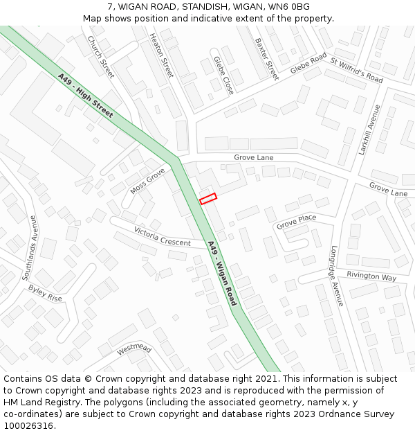 7, WIGAN ROAD, STANDISH, WIGAN, WN6 0BG: Location map and indicative extent of plot