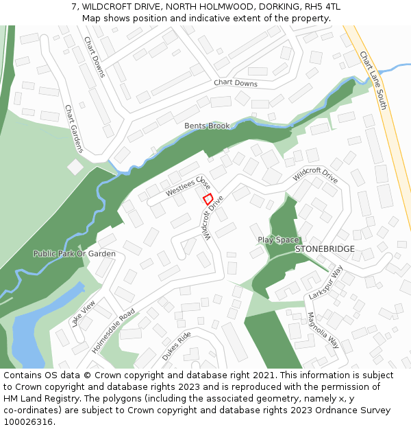 7, WILDCROFT DRIVE, NORTH HOLMWOOD, DORKING, RH5 4TL: Location map and indicative extent of plot