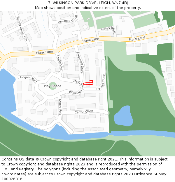 7, WILKINSON PARK DRIVE, LEIGH, WN7 4BJ: Location map and indicative extent of plot