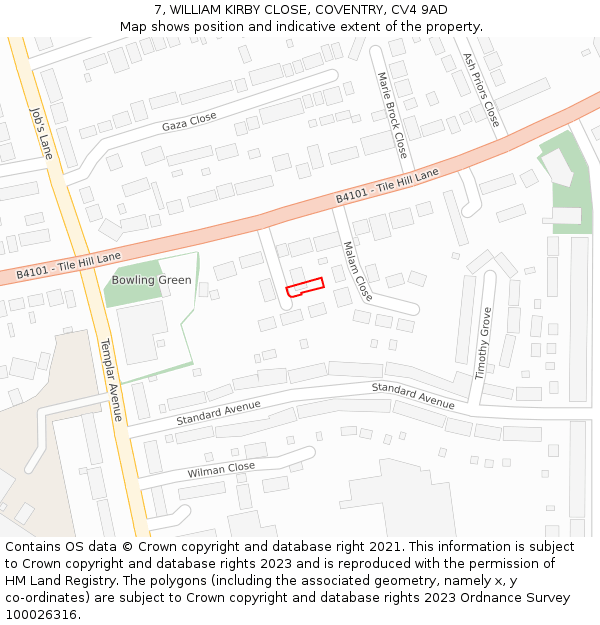 7, WILLIAM KIRBY CLOSE, COVENTRY, CV4 9AD: Location map and indicative extent of plot