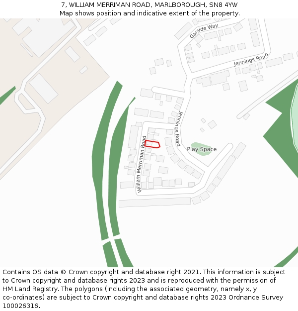 7, WILLIAM MERRIMAN ROAD, MARLBOROUGH, SN8 4YW: Location map and indicative extent of plot