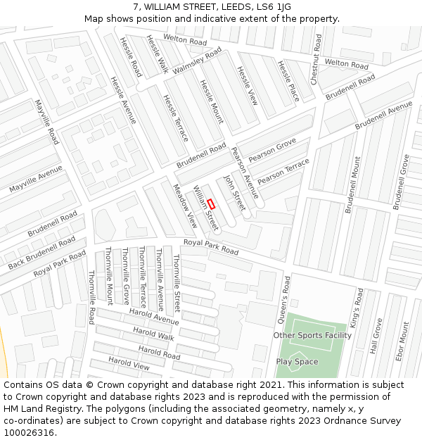 7, WILLIAM STREET, LEEDS, LS6 1JG: Location map and indicative extent of plot