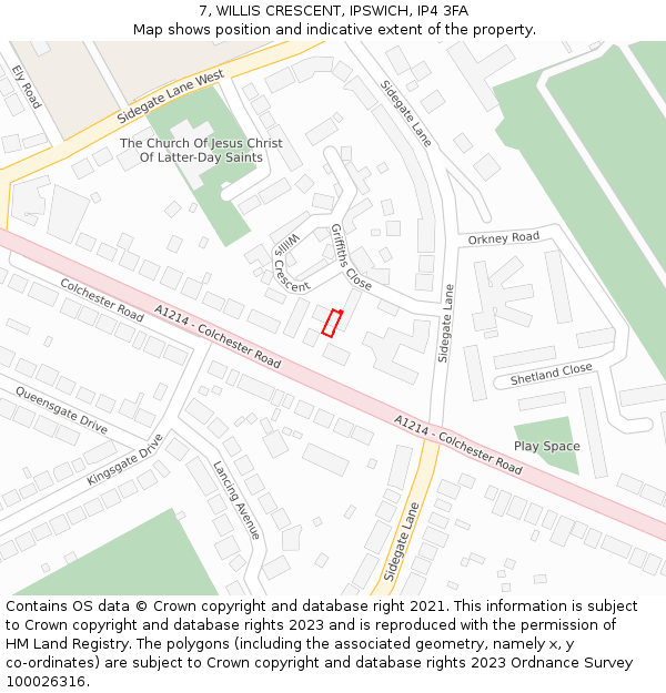 7, WILLIS CRESCENT, IPSWICH, IP4 3FA: Location map and indicative extent of plot