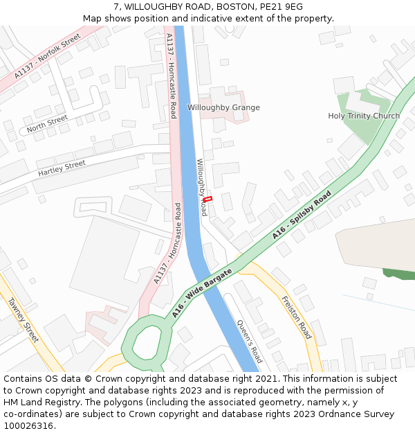 7, WILLOUGHBY ROAD, BOSTON, PE21 9EG: Location map and indicative extent of plot