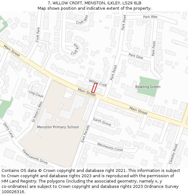 7, WILLOW CROFT, MENSTON, ILKLEY, LS29 6LB: Location map and indicative extent of plot