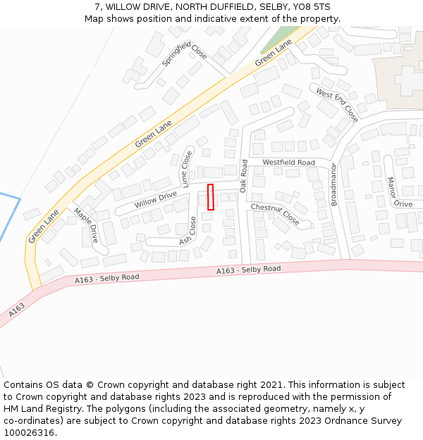 7, WILLOW DRIVE, NORTH DUFFIELD, SELBY, YO8 5TS: Location map and indicative extent of plot