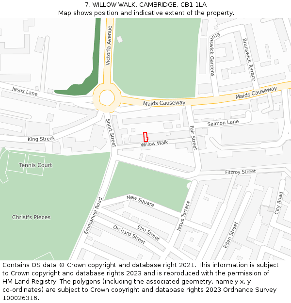 7, WILLOW WALK, CAMBRIDGE, CB1 1LA: Location map and indicative extent of plot