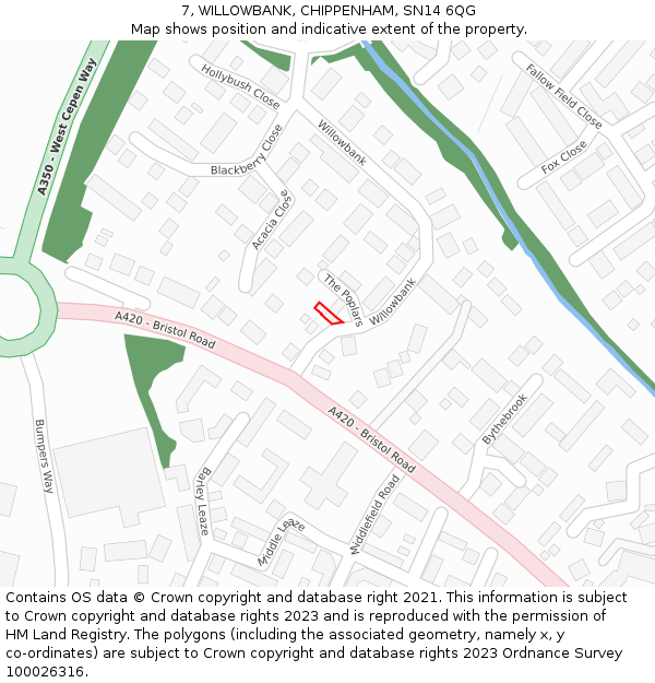 7, WILLOWBANK, CHIPPENHAM, SN14 6QG: Location map and indicative extent of plot