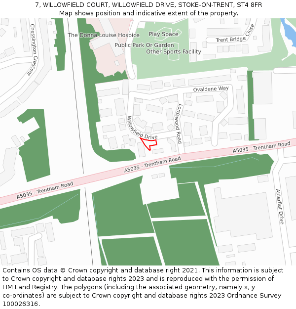 7, WILLOWFIELD COURT, WILLOWFIELD DRIVE, STOKE-ON-TRENT, ST4 8FR: Location map and indicative extent of plot