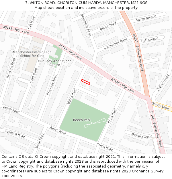 7, WILTON ROAD, CHORLTON CUM HARDY, MANCHESTER, M21 9GS: Location map and indicative extent of plot