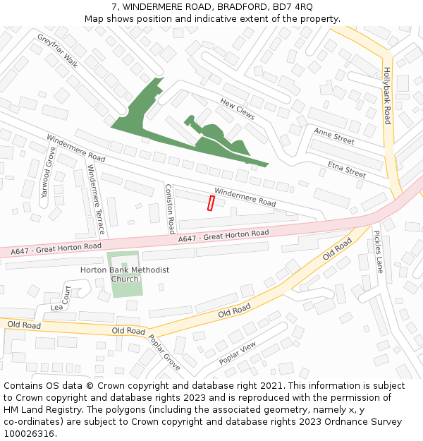 7, WINDERMERE ROAD, BRADFORD, BD7 4RQ: Location map and indicative extent of plot