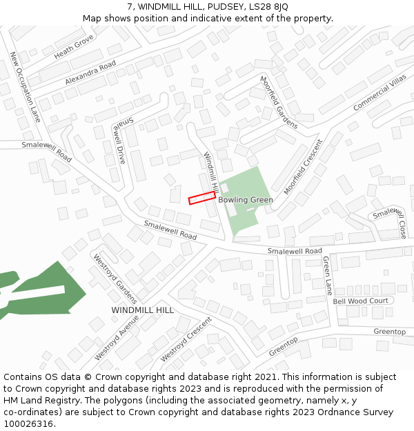 7, WINDMILL HILL, PUDSEY, LS28 8JQ: Location map and indicative extent of plot