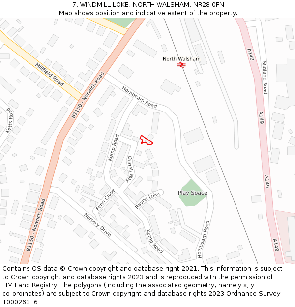 7, WINDMILL LOKE, NORTH WALSHAM, NR28 0FN: Location map and indicative extent of plot