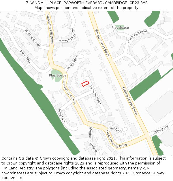 7, WINDMILL PLACE, PAPWORTH EVERARD, CAMBRIDGE, CB23 3AE: Location map and indicative extent of plot