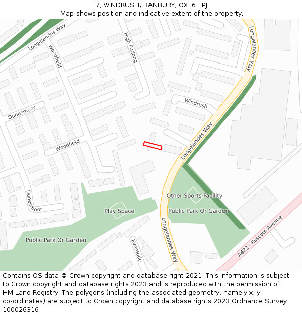7, WINDRUSH, BANBURY, OX16 1PJ: Location map and indicative extent of plot