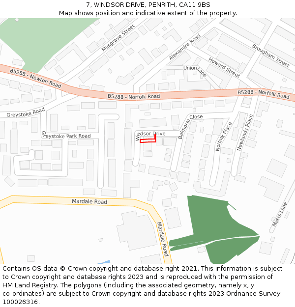 7, WINDSOR DRIVE, PENRITH, CA11 9BS: Location map and indicative extent of plot