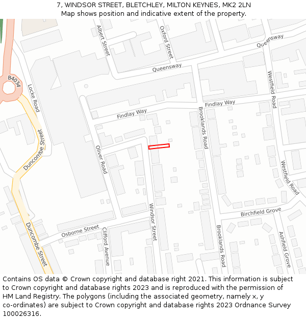7, WINDSOR STREET, BLETCHLEY, MILTON KEYNES, MK2 2LN: Location map and indicative extent of plot