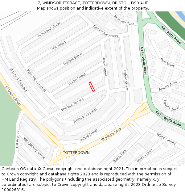 7, WINDSOR TERRACE, TOTTERDOWN, BRISTOL, BS3 4UF: Location map and indicative extent of plot