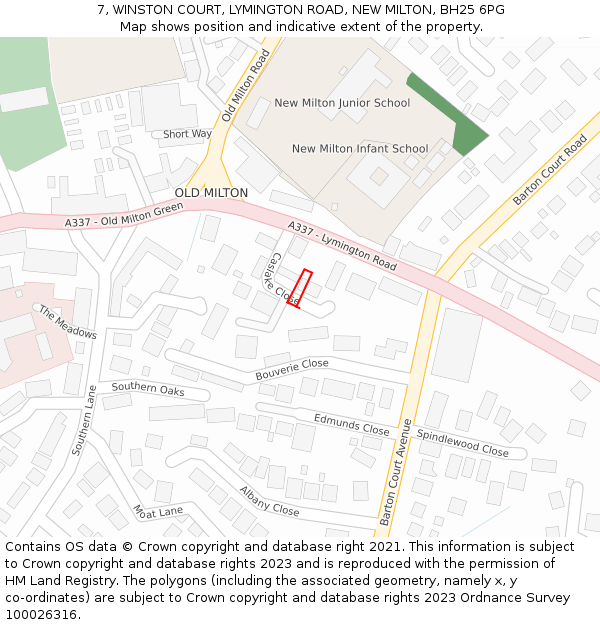 7, WINSTON COURT, LYMINGTON ROAD, NEW MILTON, BH25 6PG: Location map and indicative extent of plot