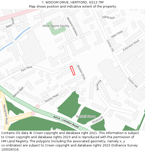 7, WISDOM DRIVE, HERTFORD, SG13 7RF: Location map and indicative extent of plot