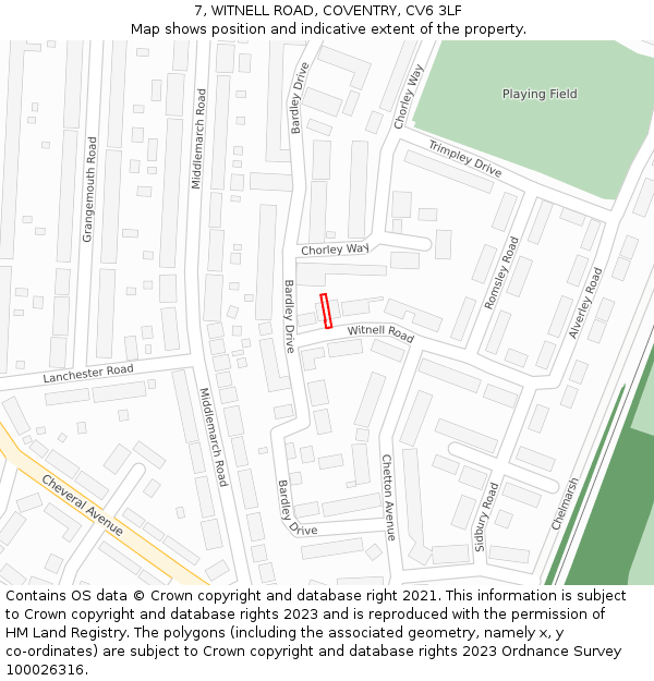 7, WITNELL ROAD, COVENTRY, CV6 3LF: Location map and indicative extent of plot