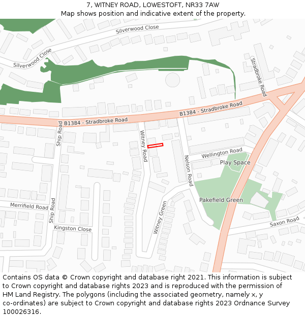 7, WITNEY ROAD, LOWESTOFT, NR33 7AW: Location map and indicative extent of plot