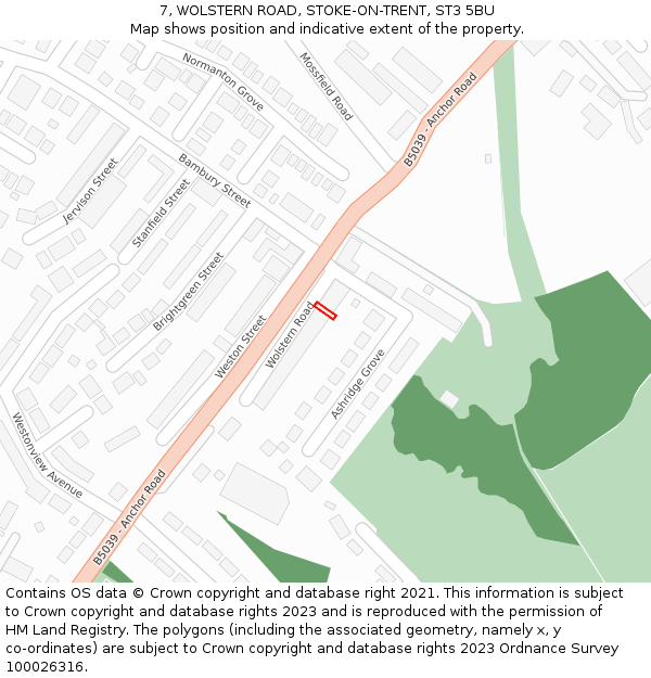 7, WOLSTERN ROAD, STOKE-ON-TRENT, ST3 5BU: Location map and indicative extent of plot