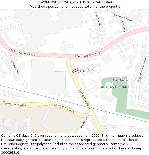 7, WOMERSLEY ROAD, KNOTTINGLEY, WF11 8AA: Location map and indicative extent of plot