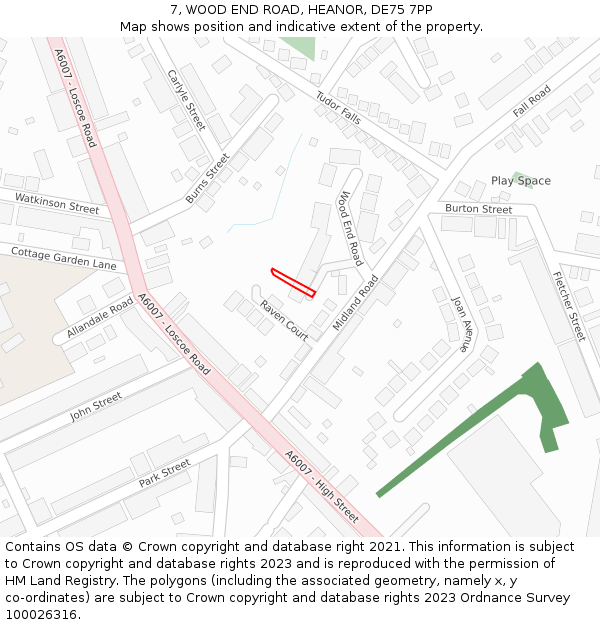 7, WOOD END ROAD, HEANOR, DE75 7PP: Location map and indicative extent of plot