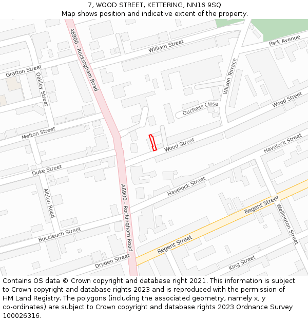 7, WOOD STREET, KETTERING, NN16 9SQ: Location map and indicative extent of plot