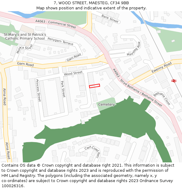 7, WOOD STREET, MAESTEG, CF34 9BB: Location map and indicative extent of plot