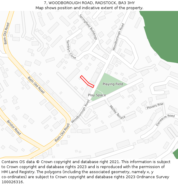 7, WOODBOROUGH ROAD, RADSTOCK, BA3 3HY: Location map and indicative extent of plot