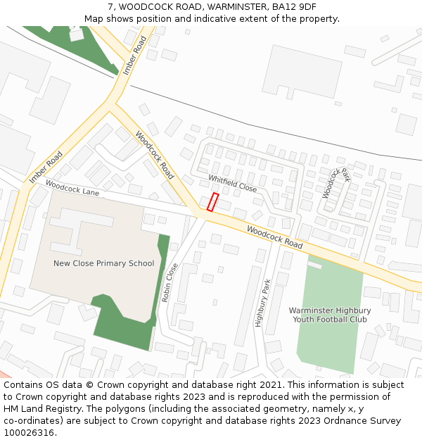 7, WOODCOCK ROAD, WARMINSTER, BA12 9DF: Location map and indicative extent of plot