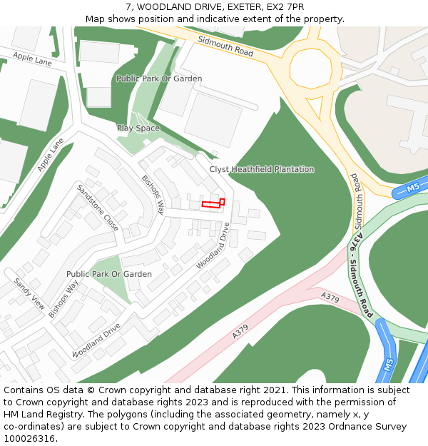 7, WOODLAND DRIVE, EXETER, EX2 7PR: Location map and indicative extent of plot
