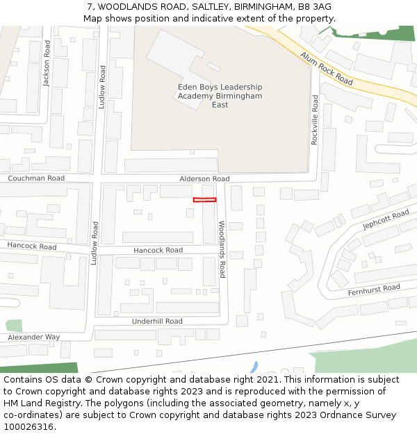 7, WOODLANDS ROAD, SALTLEY, BIRMINGHAM, B8 3AG: Location map and indicative extent of plot